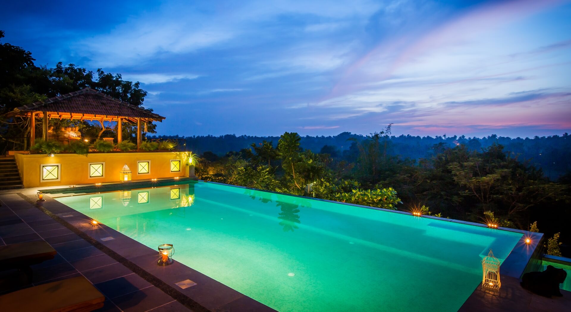 The afterglow from the pool deck